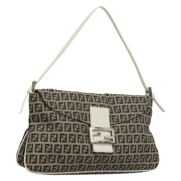 FENDI Zucchino Canvas Mamma Baguette Shoulder Bag Navy Silver - Picture 1 of 13